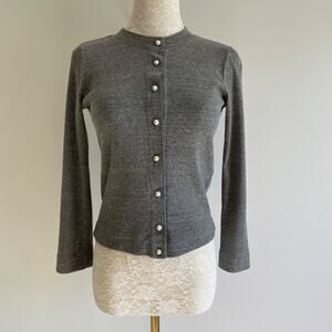 Amo x Donni Pearl Button Cardigan Women's Size S Gray Ribbed Cotton 3/4 Sleeve